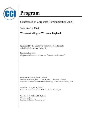 CCI Conference on Corporate Communication 2005 Program