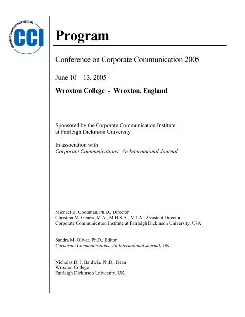 CCI Conference on Corporate Communication 2005 Program