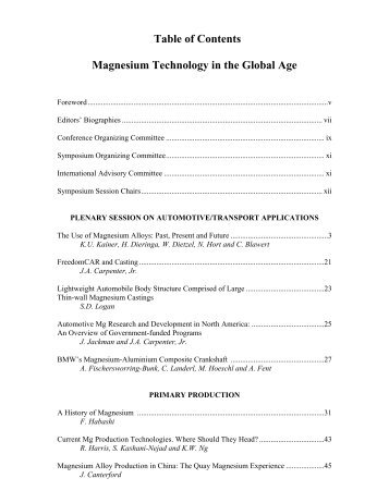Table of Contents Magnesium Technology in the Global Age - MetSoc