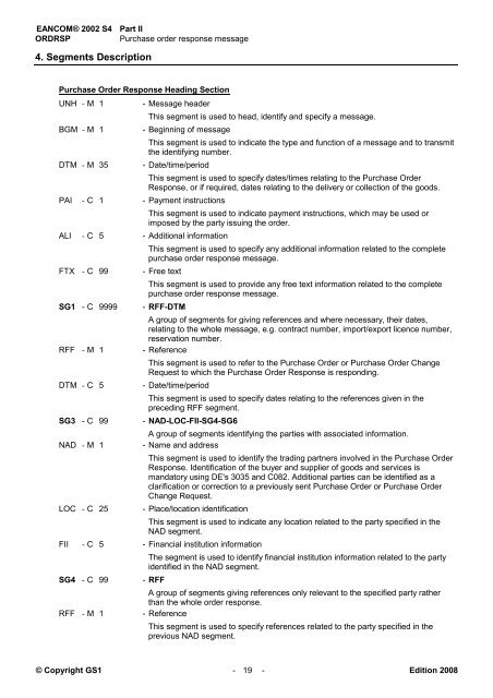 EANCOM 2002 S4 ORDRSP Purchase order response ... - GS1