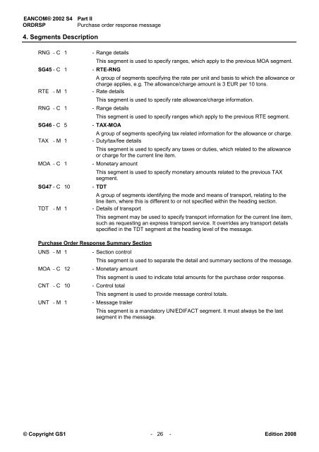 EANCOM 2002 S4 ORDRSP Purchase order response ... - GS1