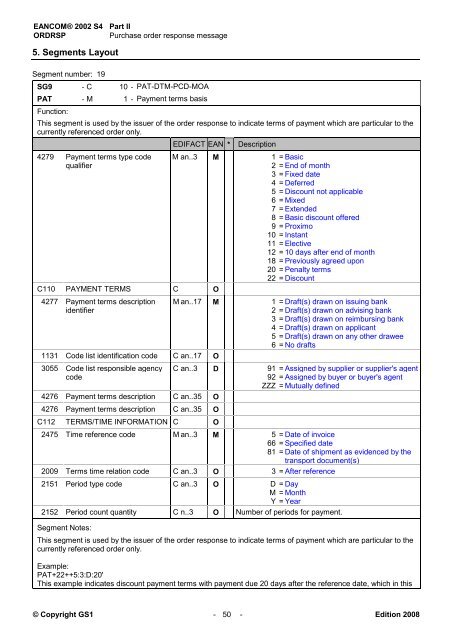 EANCOM 2002 S4 ORDRSP Purchase order response ... - GS1