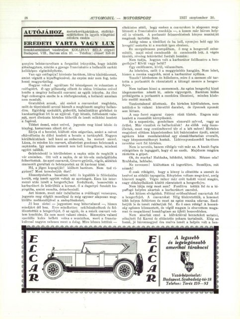 Automobil motorsport 1927 2. évfolyam 18. szám - EPA