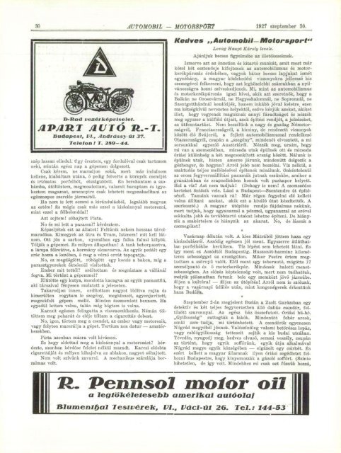 Automobil motorsport 1927 2. évfolyam 18. szám - EPA