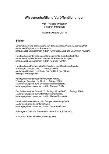 Wissenschaftliche Veröffentlichungen - Notar Thomas Wachter