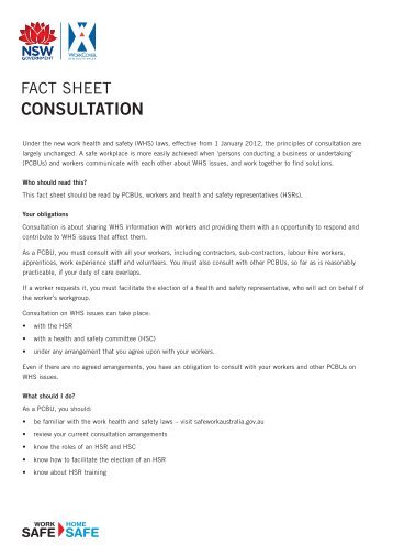 WHS consultation: Fact sheet - WorkCover NSW