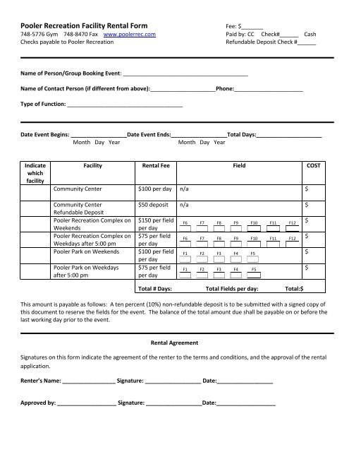 Pooler Recreation Facility Rental Form - poolerrec.com