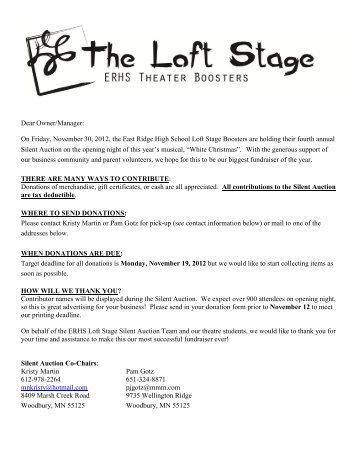 White Christmas Silent Auction business letter - The Loft Stage