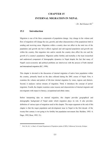 Chapter 15 Internal Migration in Nepal - Central Bureau of Statistics