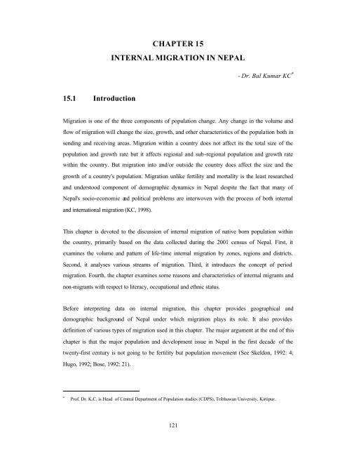 Chapter 15 Internal Migration in Nepal - Central Bureau of Statistics