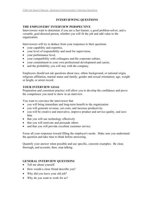 Interviewing Questions The Employers Poole College Of Interviewing Questions The Employers Poole College Of