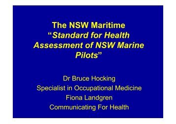 Medical Standards for Maritime Pilots in NSW, Australia