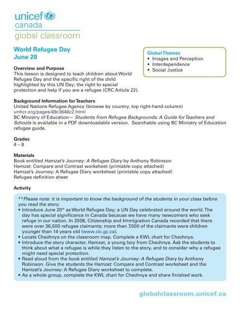 World Refugee Day Activities 4 Unicef Canada