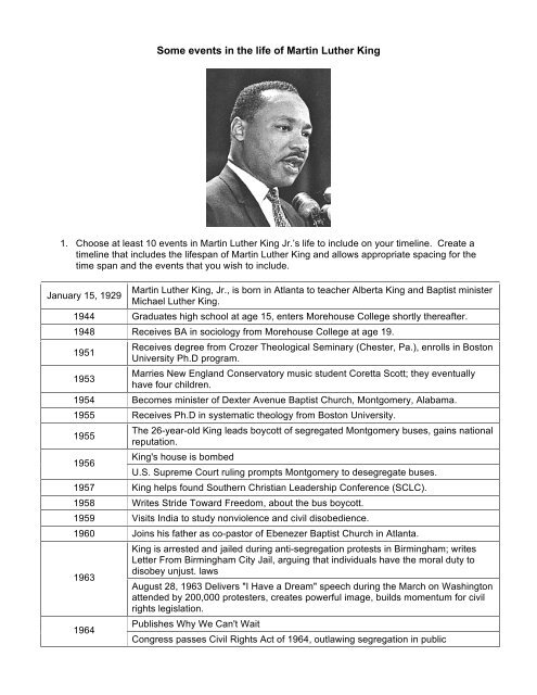 Some Events In The Life Of Martin Luther King Yummy Math