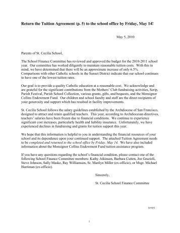 Return the Tuition Agreement (p. 5) to the school ... - St. Cecilia School