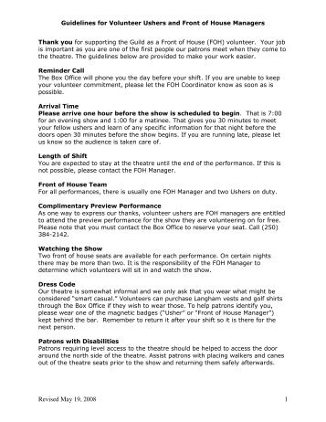 Guidelines for Volunteer Ushers and Front of House Managers