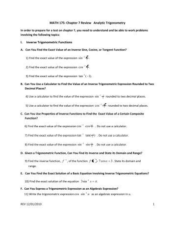 Printables Trigonometry Review Worksheet math 175 trigonometry worksheet we begin with the unit circle chapter 7 review analytic learning