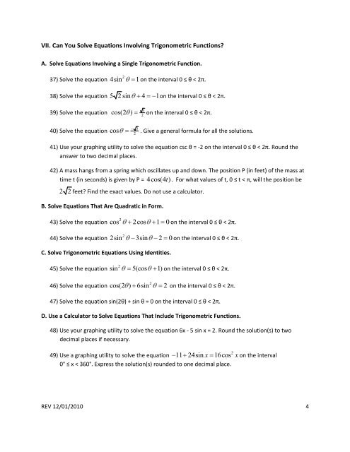 MATH 175: Chapter 7 Review Analytic Trigonometry - The Learning ...