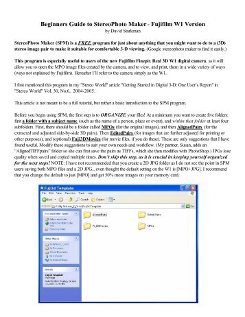 Beginners Guide to StereoPhoto Maker- Fujifilm W1 Version