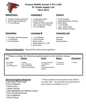 Fossum Middle School # 971-1105 8th Grade Supply ... - McAllen ISD