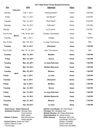 2011 Nikki Rowe Varsity Baseball Schedule Day Date ... - McAllen ISD