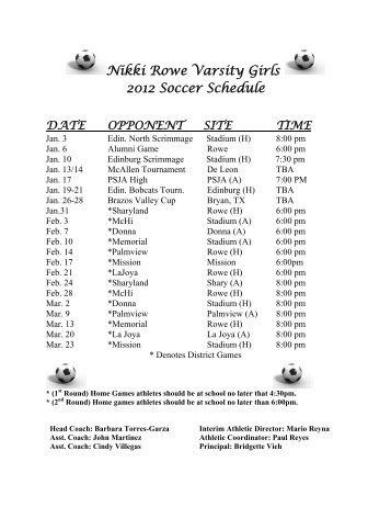 Nikki Rowe Varsity Girls 2012 Soccer Schedule DATE ... - McAllen ISD
