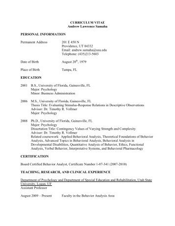 Curriculum Vitae - Department of Special Education & Rehabilitation