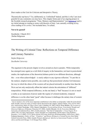 The Writing of Colonial Time: Reflections on Temporal Difference ...