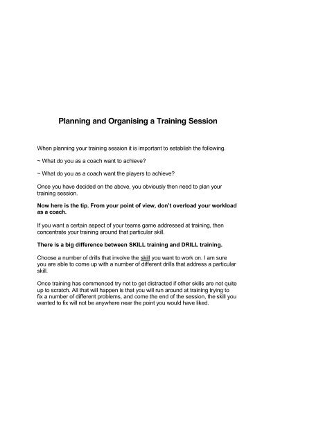 Planning and Organising a Training Session - Doncaster Hockey Club