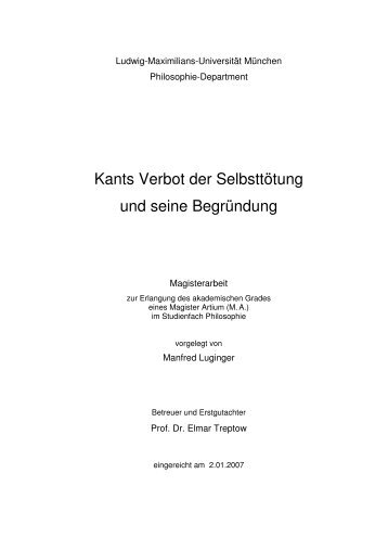 Kants Verbot der Selbsttötung und seine Begründung