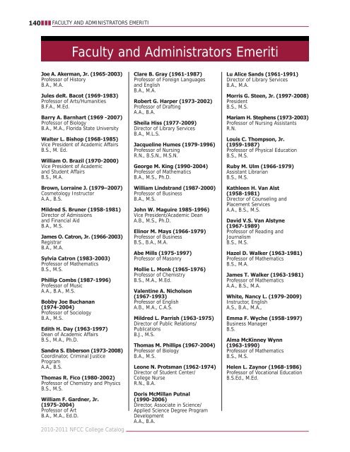 2010-2011 College Catalog - North Florida Community College