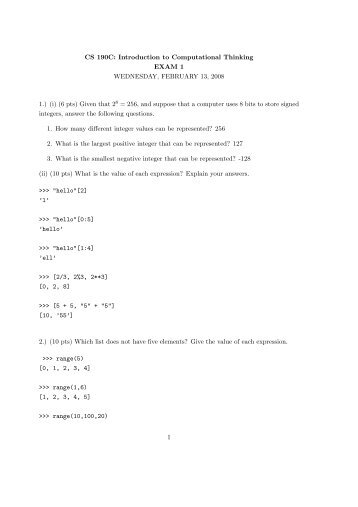 CS 190C: Introduction to Computational Thinking EXAM 1 ...