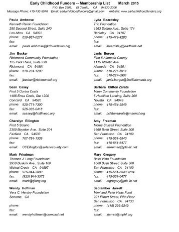 Membership List - Bay Area Early Childhood Funders