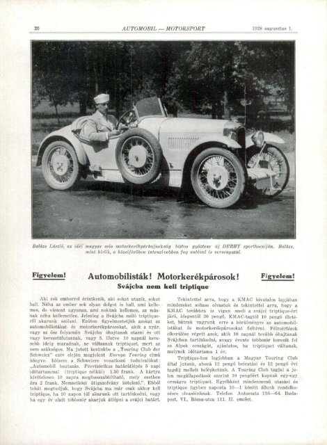 Automobil motorsport 1928 3. évfolyam 14. szám - EPA