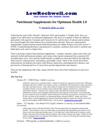 Nutritional Supplements for Optimum Health 2.0 - Donald W. Miller