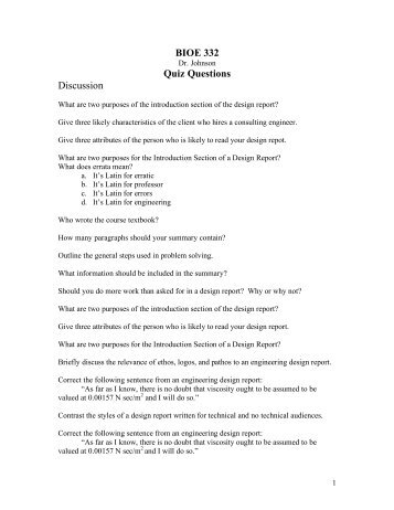 BIOE 332 Quiz Questions Discussion - Art Johnson - University of ...