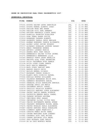 orden de inscripcion para curso propedeutico 2007 - ITCJ