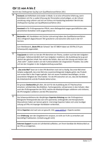 Bericht des Chefexperten Sys/Api zum QV 2011 - PK19