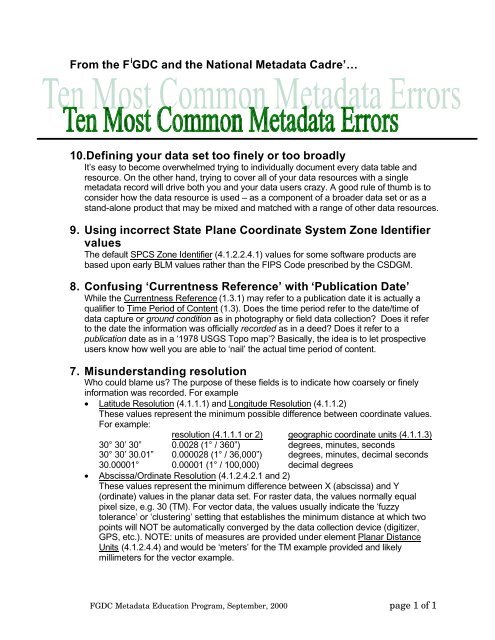 The Top 10 Most Common Metadata Errors - SpatialNews