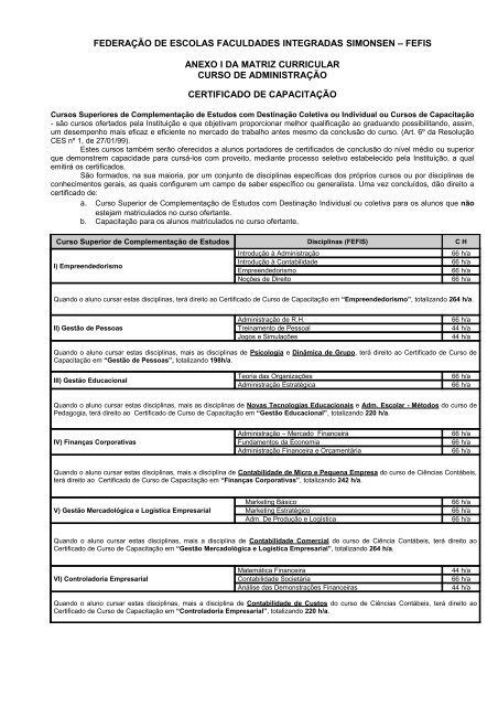 fefis anexo i da matriz curricular curso de administraÃ§Ã£o certificad