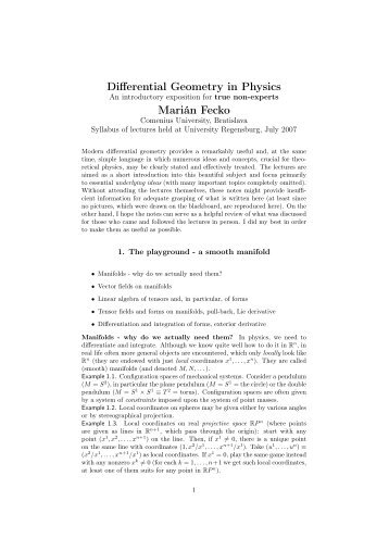 Differential Geometry in Physics MariÃ¡n Fecko