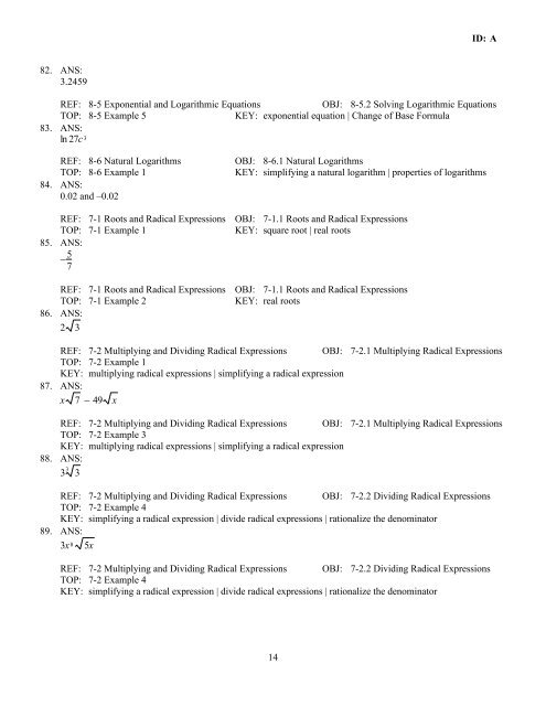 Algebra 2 Semester 2 Practice Final Summer 13