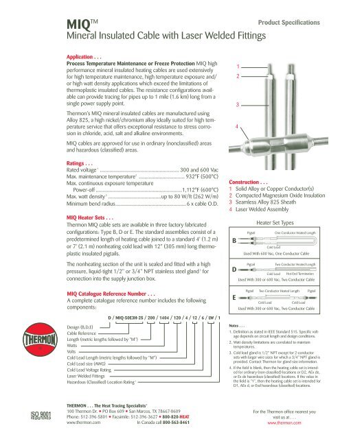 Mineral Insulated Cable with Laser Welded Fittings - Thermon ...