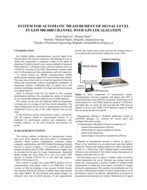 system for automatic measurement of signal level in gsm 900 ... - Telfor