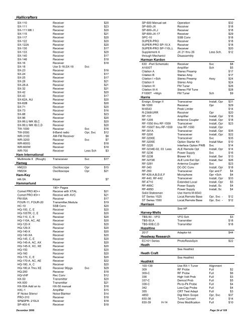 Svc - W7FG Vintage Manuals