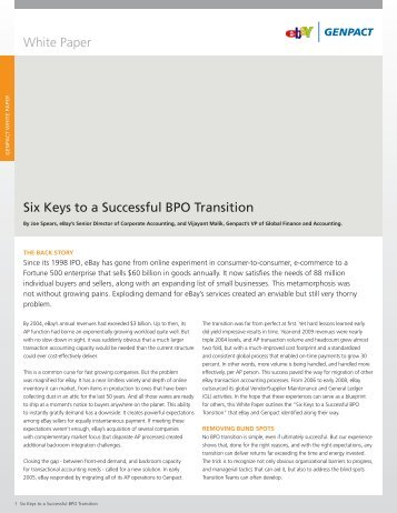 White Paper Six Keys to a Successful BPO Transition - ITOnews.eu
