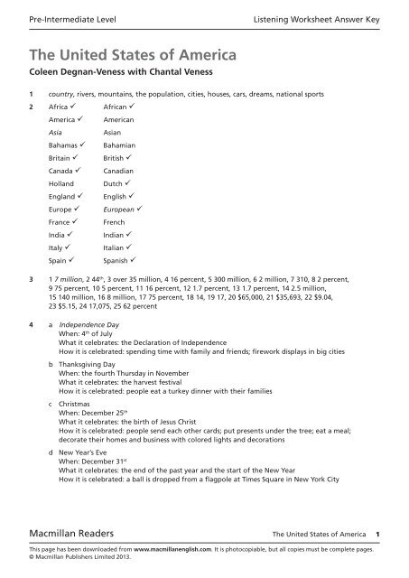 Usa Audio Worksheet Answer Key Macmillan Readers