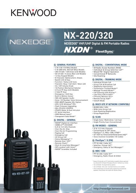 NX-220/320 Spec Sheet - NEXEDGE Kenwood