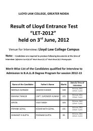 Result Lloyd Entrance Test held on 03rd June, 2012 - Lloyd Law ...