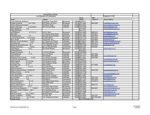 2008 Ministers Roster - Sacred Heart of Jesus